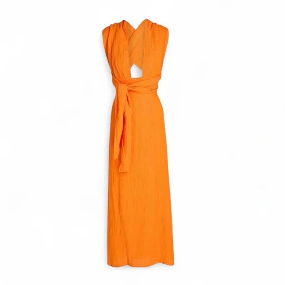 Faithfull The Brand Tropiques convertible crinkled linen-blend maxi dress orange - Picture 2 of 8